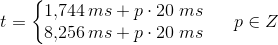 t=\left\{\begin{matrix} 1{,}744\,ms+p\cdot20\;ms\\8{,}256\,ms+p\cdot20\;ms \end{matrix}\right.\;\;\;\;\;p\in Z