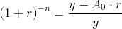(1+r)^{-n}=\frac{y-A_0\cdot r}{y}