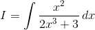 I=\int \frac{x^2}{2x^3+3}\,dx