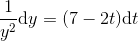 \frac{1}{y^2}\mathrm{d} y=(7-2t)\mathrm{d}t