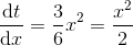\frac{\mathrm{d} t}{\mathrm{d} x}=\frac{3}{6}x^2=\frac{x^2}{2}