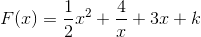 F(x)=\frac{1}{2}x^2+\frac{4}{x}+3x+k