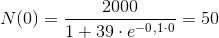 N(0)=\frac{2000}{1+39\cdot e^-^0^,^1^\cdot ^0}=50