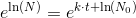 e^{\ln(N)}=e^{k\cdot t+\ln(N_0)}