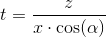 t=\frac{z}{x\cdot \cos(\alpha)}