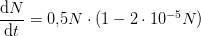 \frac{\mathrm{d} N}{\mathrm{d} t}= 0{,}5 N\cdot (1-2\cdot 10^{-5}N)