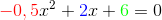 {\color{Red} -0,5}x^2+{\color{Blue} 2}x+{\color{Green} 6}=0