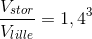 \frac{V_{stor}}{V_{lille}}=1,4^{3}