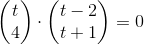 \begin{pmatrix} t\\4 \end{pmatrix}\cdot \begin{pmatrix} t-2\\t+1 \end{pmatrix}=0