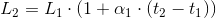L_2=L_1\cdot \left (1+\alpha_1 \cdot (t_2-t_1) \right )