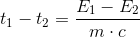 t_1-t_2=\frac{E_1-E_2}{m\cdot c}