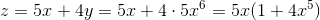 z=5x+4y=5x+4\cdot 5x^6=5x(1+4x^5)