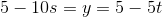 5-10s=y=5-5t