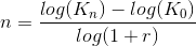 n = \frac{log(K_n)-log(K_0)}{log(1+r)}