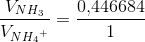 \frac{V_{NH_3}}{V_{N{H_4}^+} }=\frac{0{,}446684}{1}