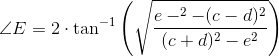 \angle E=2\cdot \tan^{-1}\left ( \sqrt{\frac{e-^2-(c-d)^2}{(c+d)^2-e^2}} \right )