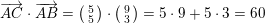 \small \overrightarrow{AC}\cdot \overrightarrow{AB}=\bigl(\begin{smallmatrix} 5\\5 \end{smallmatrix}\bigr)\cdot \bigl(\begin{smallmatrix} 9\\3 \end{smallmatrix}\bigr)=5\cdot 9+5\cdot 3=60