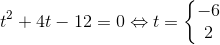 t^2+4t - 12=0\Leftrightarrow t=\left\{\begin{matrix} -6\\2 \end{matrix}\right.