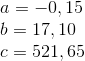 \\ a=-0,15\\ b=17,10\\ c=521,65