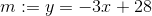m: =y=-3x+28
