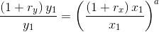 \frac{\left ( 1+r_y \right )y_1}{y_1}=\left (\frac{\left ( 1+r_x \right )x_1}{x_1} \right )^a