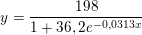 \small y = \frac{198 }{1+36,2·e^{-0,0313·x}}