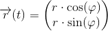 \overrightarrow{r}(t)=\begin{pmatrix} r\cdot \cos(\varphi )\\ r\cdot \sin(\varphi ) \end{pmatrix}