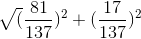 \sqrt(\frac{81}{137})^2 + (\frac{17}{137})^2
