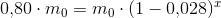 0{,}80\cdot m_0=m_0\cdot (1-0{,}028)^x