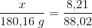 \frac{x}{180{,}16\; g}=\frac{8{,}21}{88{,}02}