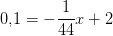 0{,}1=-\frac{1}{44}x+2