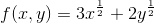 f(x,y)=3x^{\frac{1}{2}}+2y^{\frac{1}{2}}