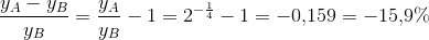\frac{y_A-y_B}{y_B}=\frac{y_A}{y_B}-1=2^{-\frac{1}{4}}-1=-0{,}159=-15{,}9\%