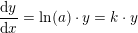 \small \frac{\mathrm{d} y}{\mathrm{d} x}=\ln(a)\cdot y=k\cdot y