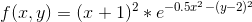 f(x,y)=(x+1)^{2}*e^{-0.5x^2-(y-2)^2}