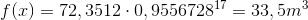 f(x)=72,3512\cdot 0,9556728^{17}=33,5m^{3}