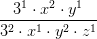 \frac{3^1\cdot x^2\cdot y^1}{3^2\cdot x^1\cdot y^2\cdot z^1}