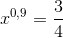 x^{0,9}=\frac{3}{4}