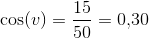 \cos(v)=\frac{15}{50}=0{,}30