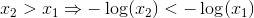 x_2>x_1\Rightarrow -\log(x_2)<-\log(x_1)