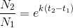 \frac{N_2}{N_1}=e^{k(t_2-t_1)}
