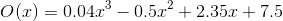\\ O(x)=0.04x^3-0.5x^2+2.35x+7.5\\