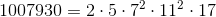 1007930 = 2\cdot 5\cdot 7^2\cdot 11^2\cdot 17