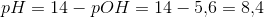 pH=14-pOH=14-5{,}6=8{,}4