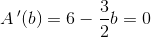 A{\, }'(b)=6-\frac{3}{2}b=0