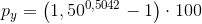 p_y=\left (1,50^{0,5042}-1 \right )\cdot 100