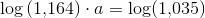\log\left (1{,}164 \right )\cdot a=\log(1{,}035)