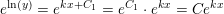 \small e^{\ln(y)}=e^{kx+C_1}=e^{C_1}\cdot e^{kx}=Ce^{kx}