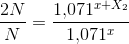 \frac{2N}{N}= \frac{1{,}071^{x+X_2}}{1{,}071^{x}}