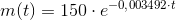 m(t)=150\cdot e^{-0{,}003492\cdot t}